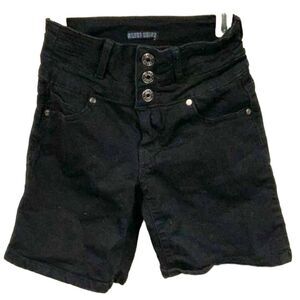 Silver Crush High Waisted Black Stretchy 3-button Shorts Roll Cuffs Pockets 0/24